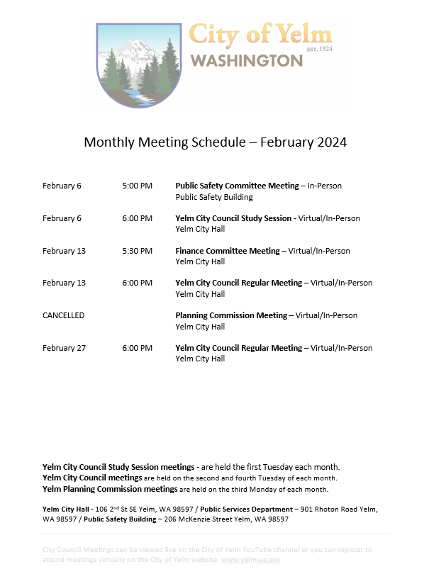 February Meeting Schedule